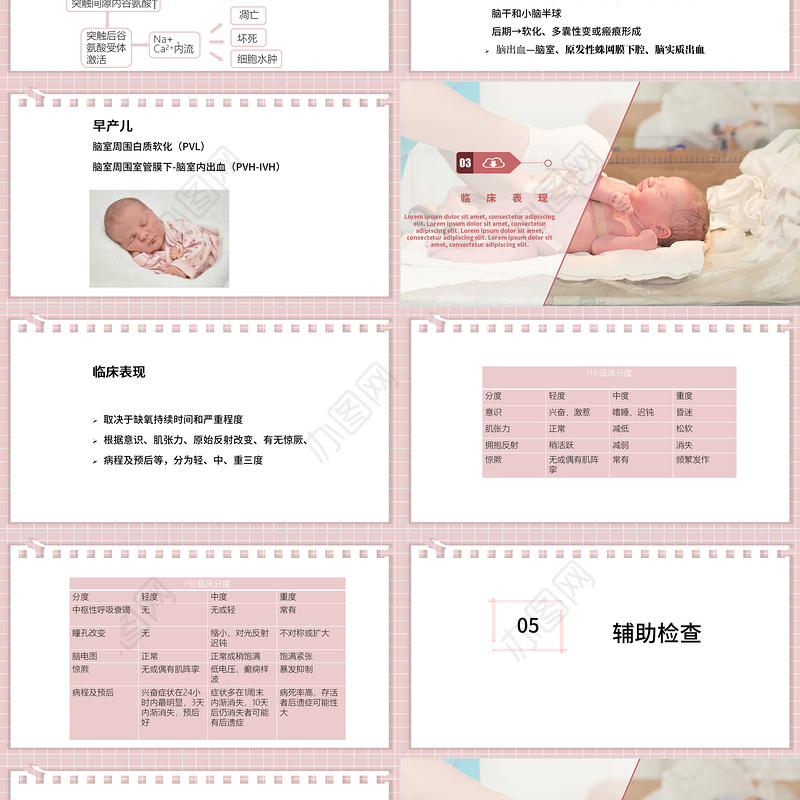2022新生儿缺氧缺血性脑病PPT创意清新医疗教学各种疾病医理PPT模板