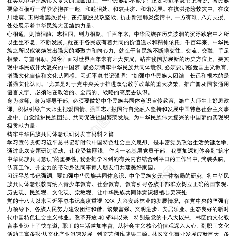 铸牢中华民族共同体意识研讨发言材料共3篇