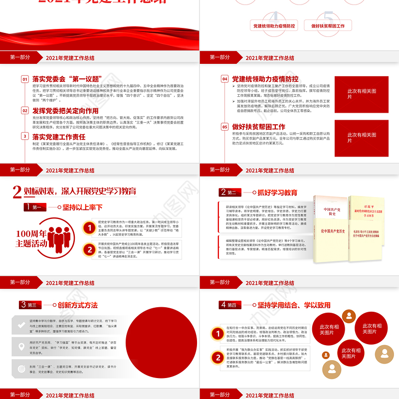 党政工作总结PPT红色简洁国企党委2021党建工作总结及2022工作计划党支部汇报模板