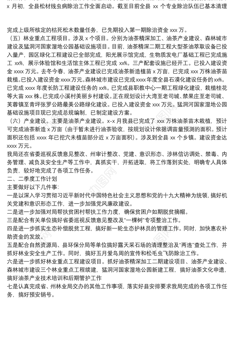 2021年季度林业工作开展情况总结