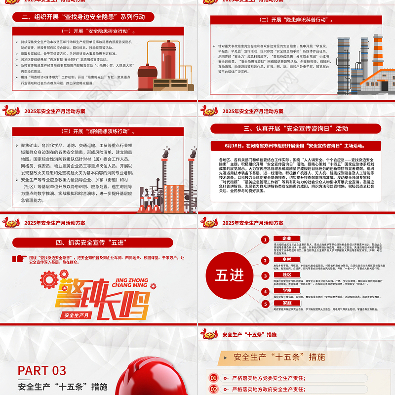 红色创意安全生产月PPT人人讲安全个个会应急查找身边安全隐患宣传课件