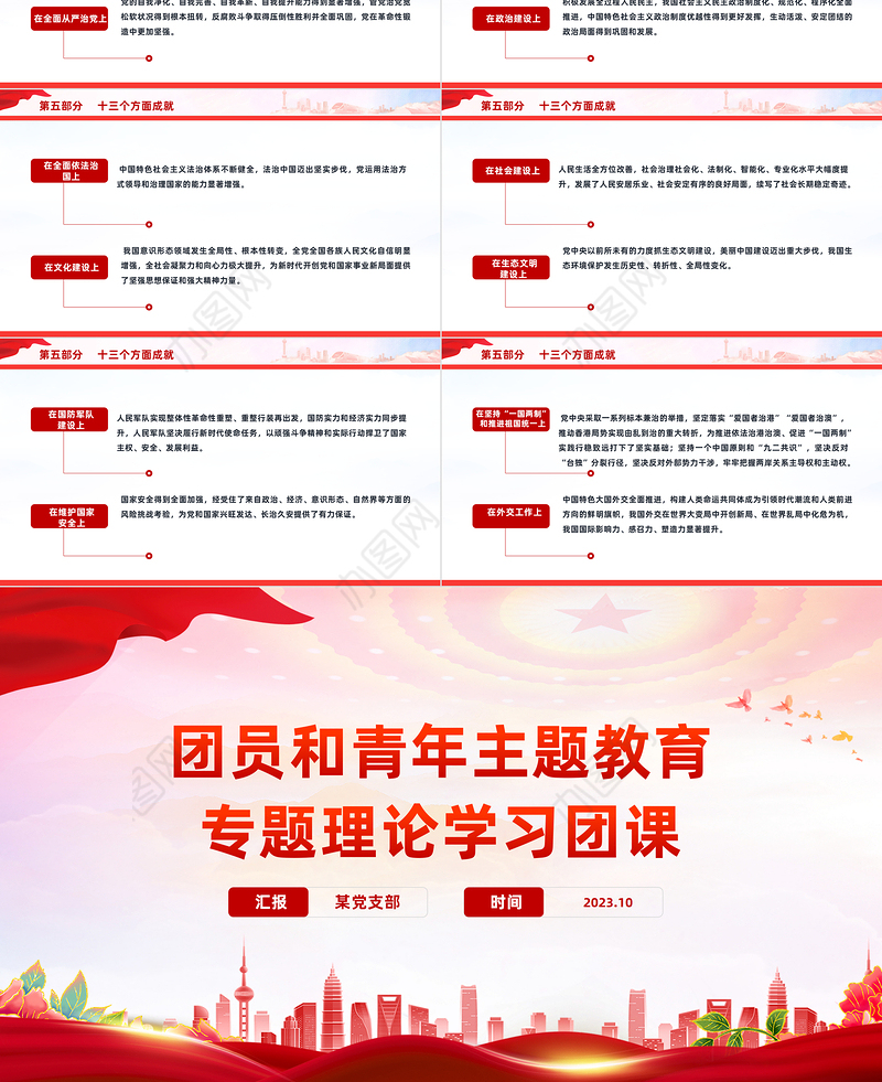 思想旗帜PPT红色简洁团员和青年主题教育专题理论学习团课课件