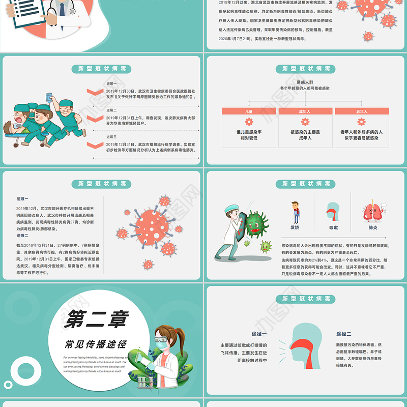 内容型可爱卡通开学疫情防护宣传指南PPT模板