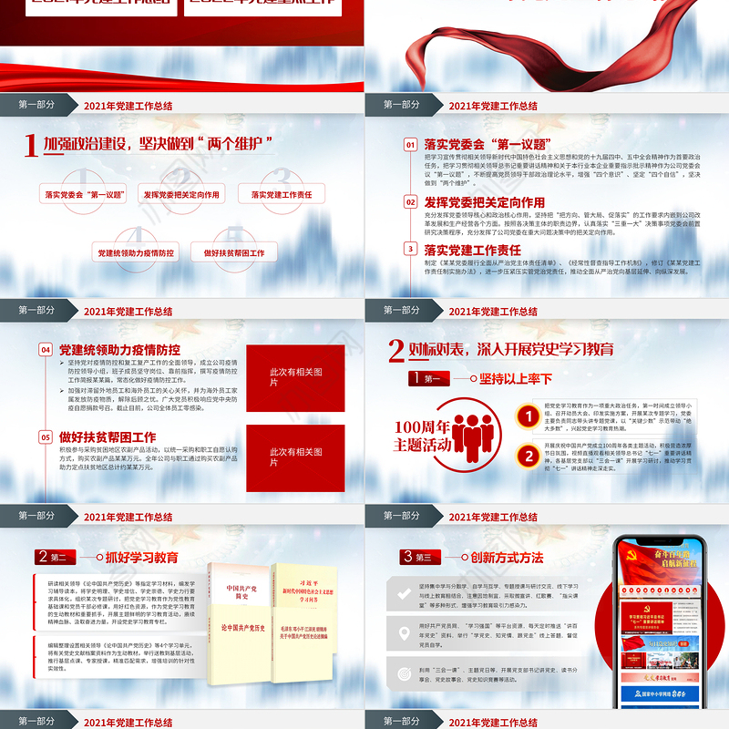 党政工作总结PPT蓝色简洁国企党委2021党建工作总结及2022工作计划党支部汇报模板