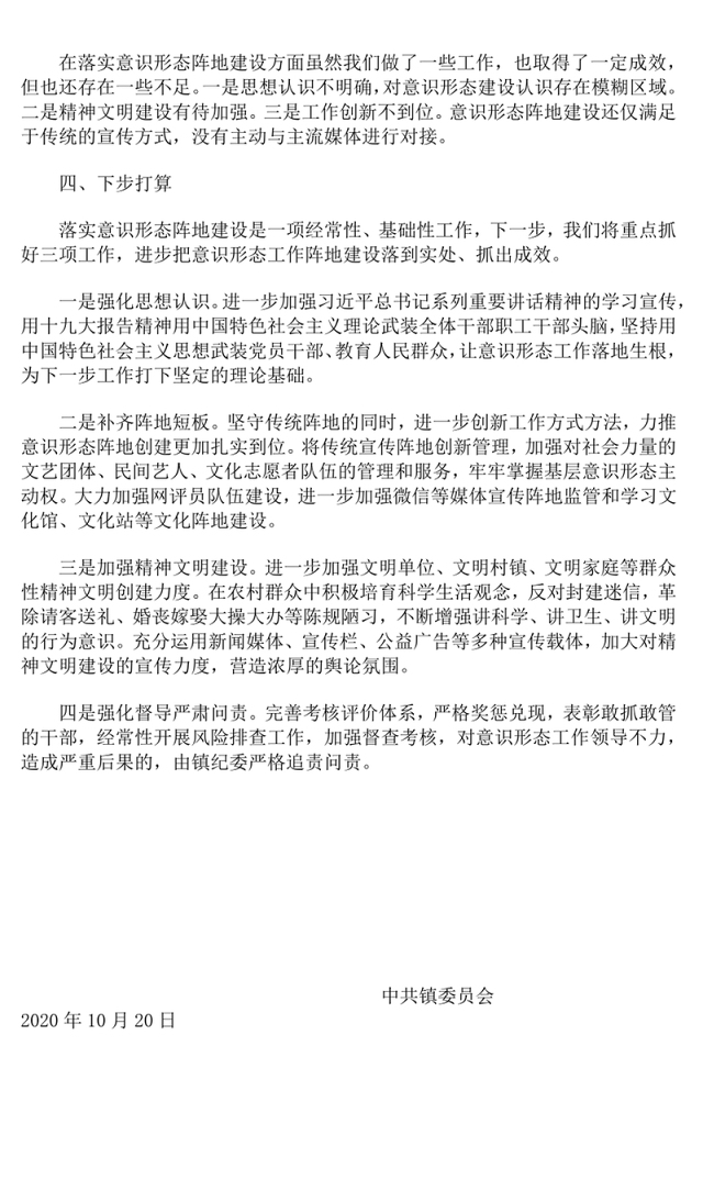 乡镇2020年意识形态阵地风险隐患