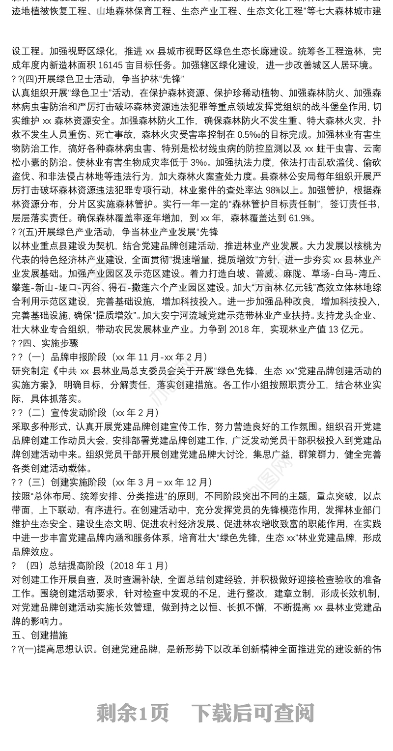 县林业局党建品牌创建活动实施方案