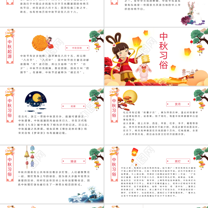 原创完整内容中国传统节日中秋佳节赏月文化PPT模板-版权可商用