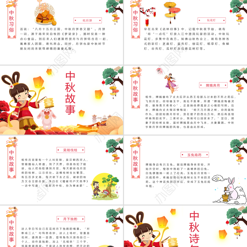 原创完整内容中国传统节日中秋佳节赏月文化PPT模板-版权可商用