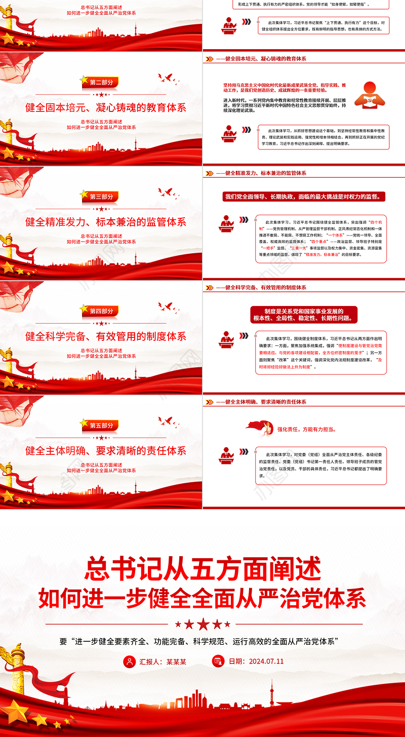 总书记从五方面阐述如何进一步健全全面从严治党体系党课PPT课件