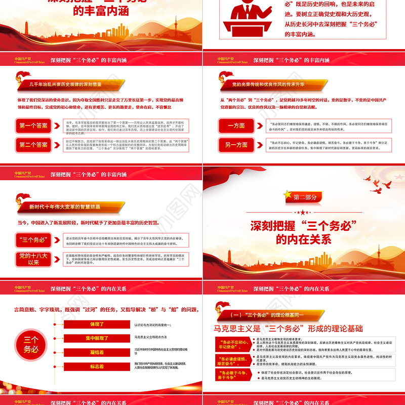 2022深刻领会三个务必的丰富含义PPT红色精美风党员干部认真学习贯彻大会报告精神专题党课党建课件模板