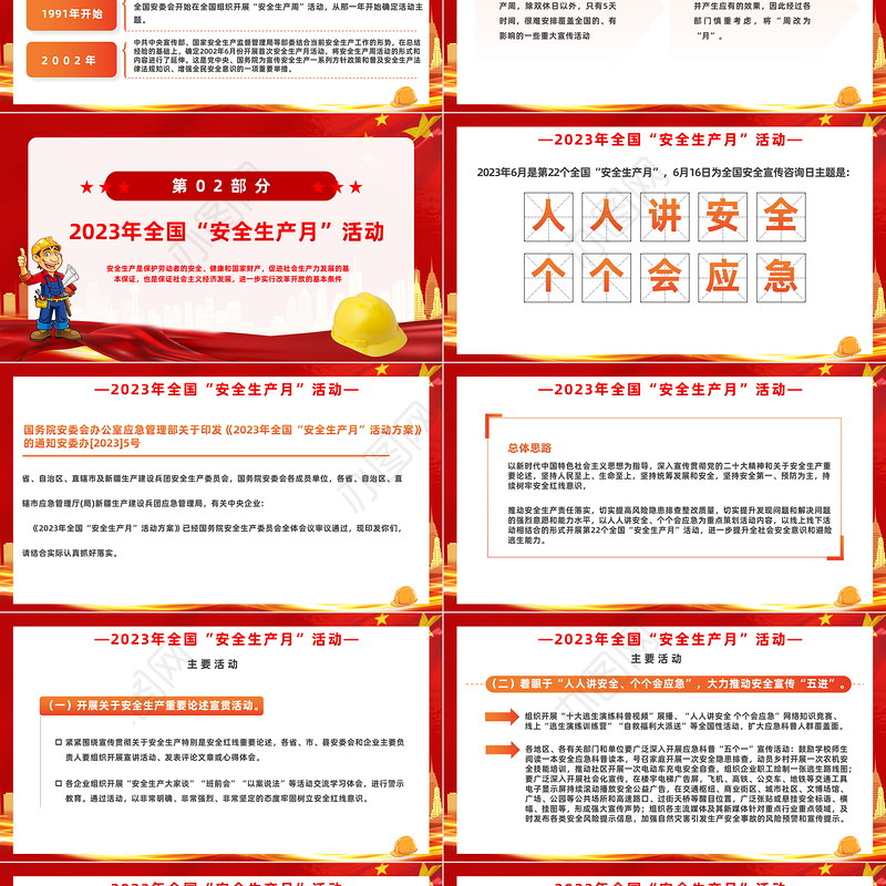 2023安全月PPT简约风人人讲安全个个会应急安全生产月宣传课件模板下载
