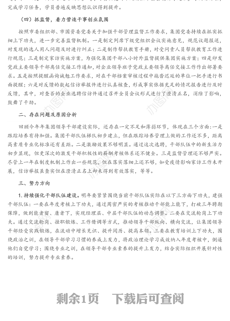 集团年度领导干部队伍建设工作总结