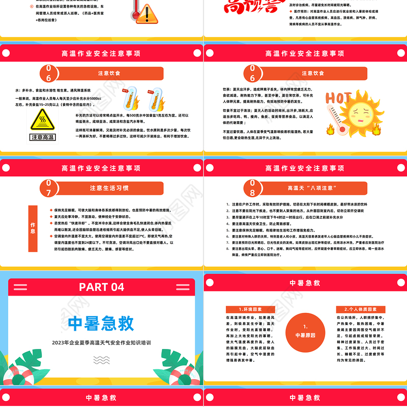 2023高温作业安全PPT卡通风企业夏季高温天气安全作业知识培训课件模板下载