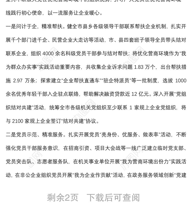 党建领航营商环境经验材料