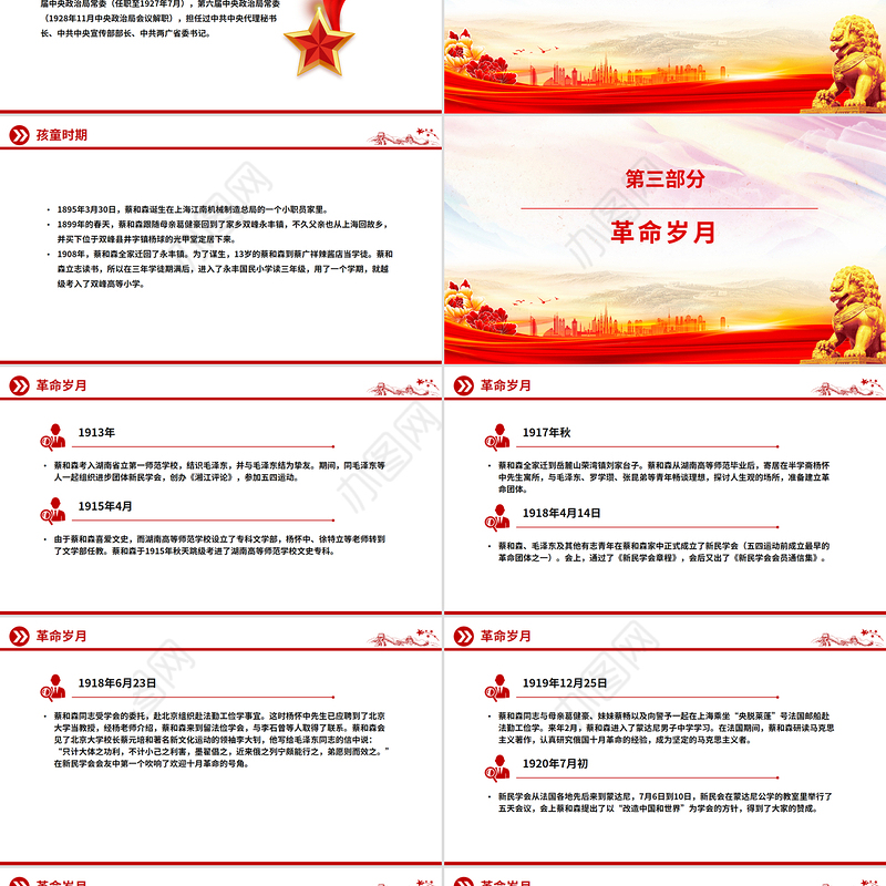 红色简洁革命先驱蔡和森PPT党史中的青年榜样系列课件