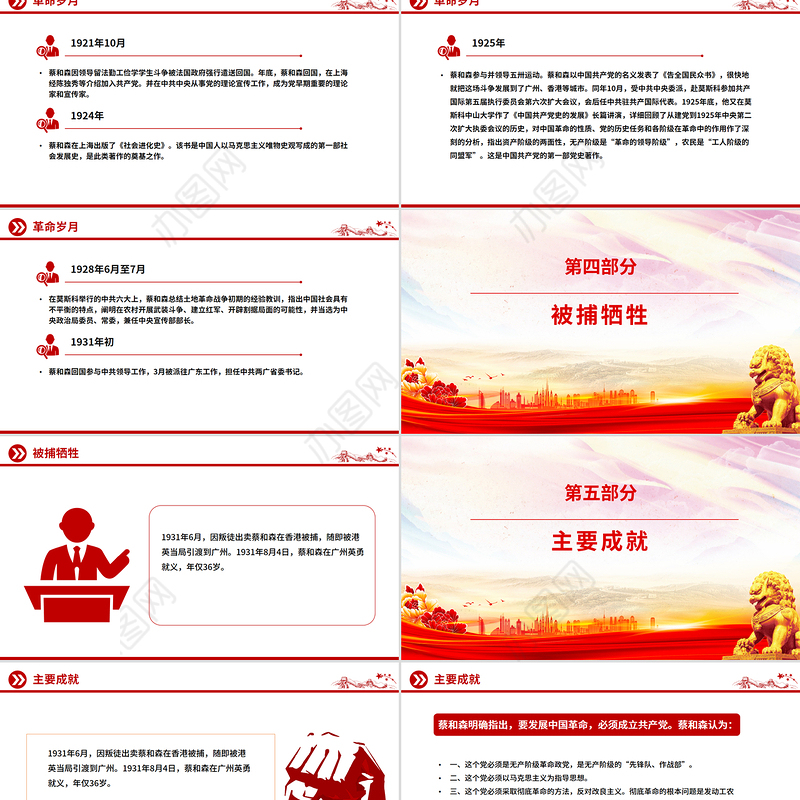 红色简洁革命先驱蔡和森PPT党史中的青年榜样系列课件