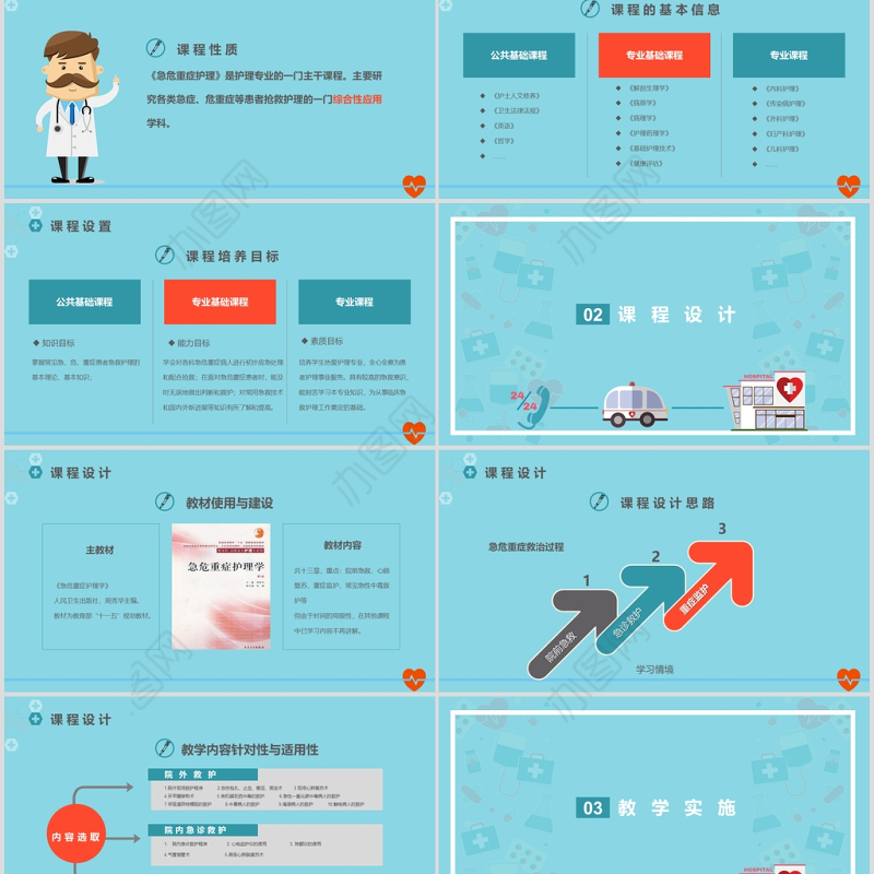急救知识PPT模板医疗课程考核培训课件