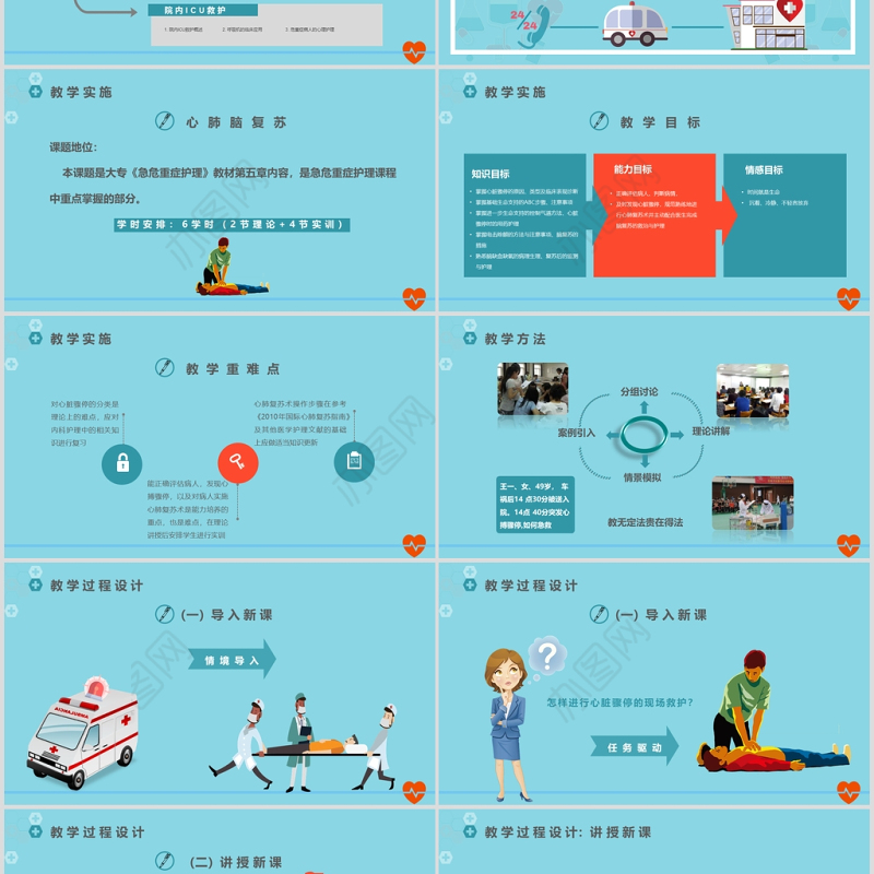 急救知识PPT模板医疗课程考核培训课件
