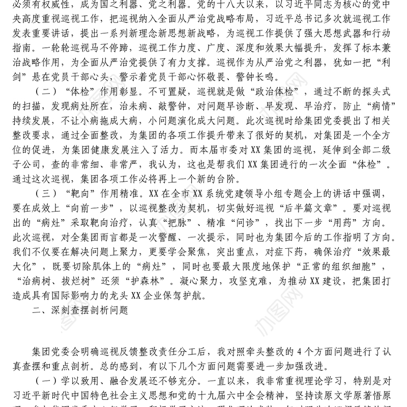 党委副书记巡视整改专题民主生活会发言提纲