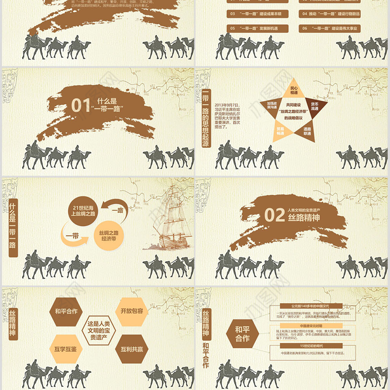 一带一路新丝绸之路党课培训ppt模板