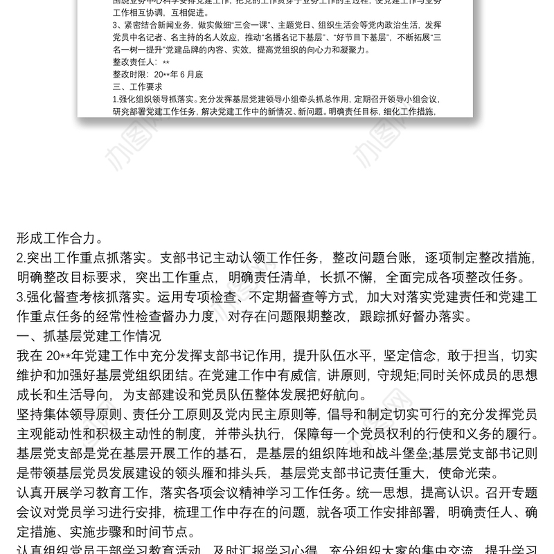 党支部书记抓基层党建工作问题整改方案