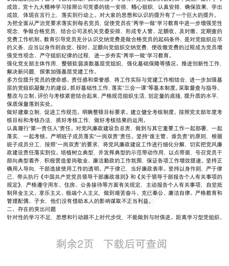 党支部书记抓基层党建工作问题整改方案