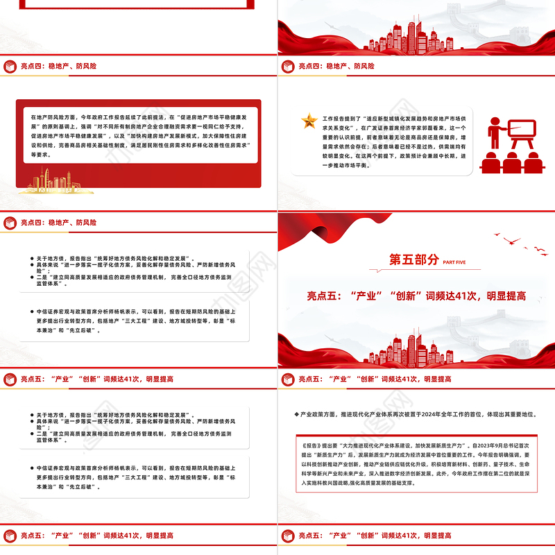 六大亮点看2024政府工作报告PPT大气简洁两会专题党课