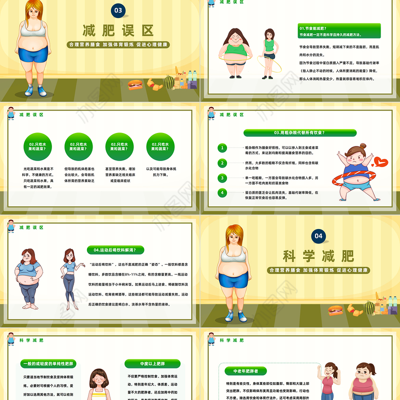 2023世界防治肥胖日PPT卡通风合理营养膳食世界防治肥胖日知识宣讲课件模板