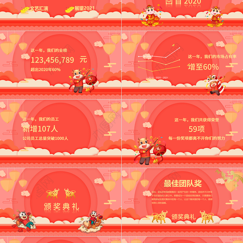 粉色喜庆喜迎2021新年企业年会春节联欢晚会PPT模板
