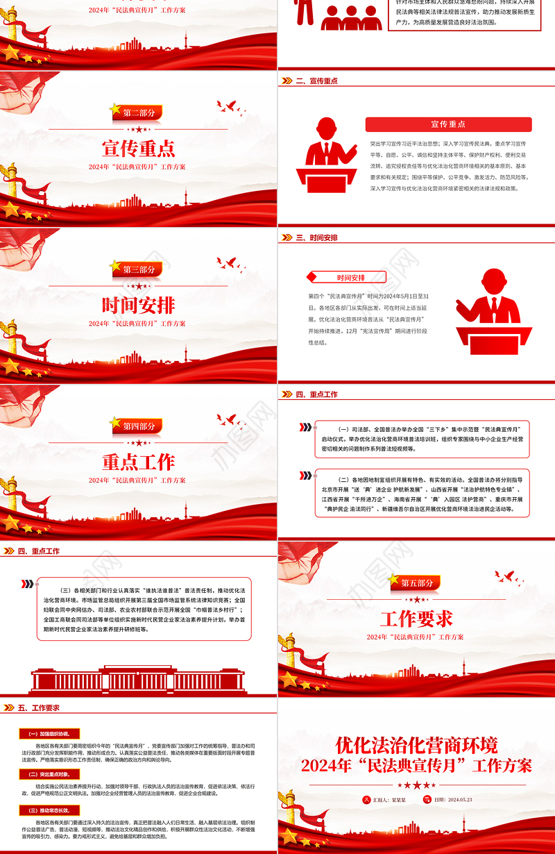 2024年民法典宣传月工作方案PPT党政风优化法治化营商环境课件下载