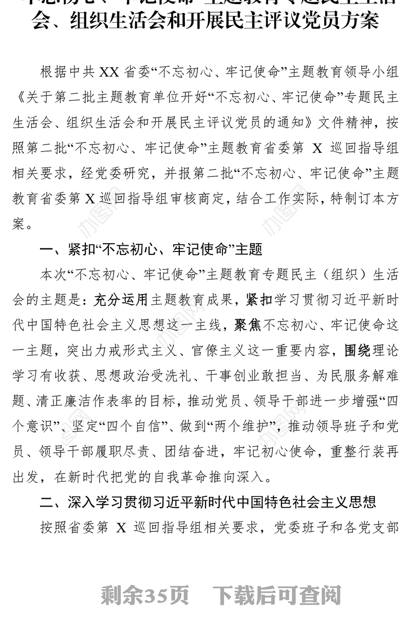 主题教育专题民主生活会组织生活会民主评议党员工作方案(12张附表)