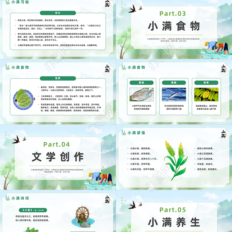2023二十四节气小满PPT卡通插画风二十四节气之小满知识宣讲课件模板下载