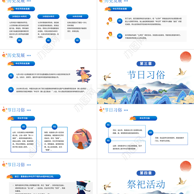 2022中元祭祖PPT卡通传统文化风中元节知识科普模板