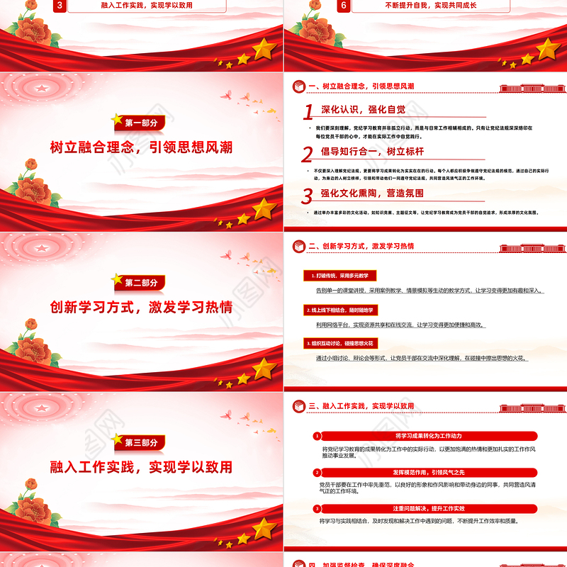 大气精美关于党纪学习教育如何与日常工作深度融合PPT课件