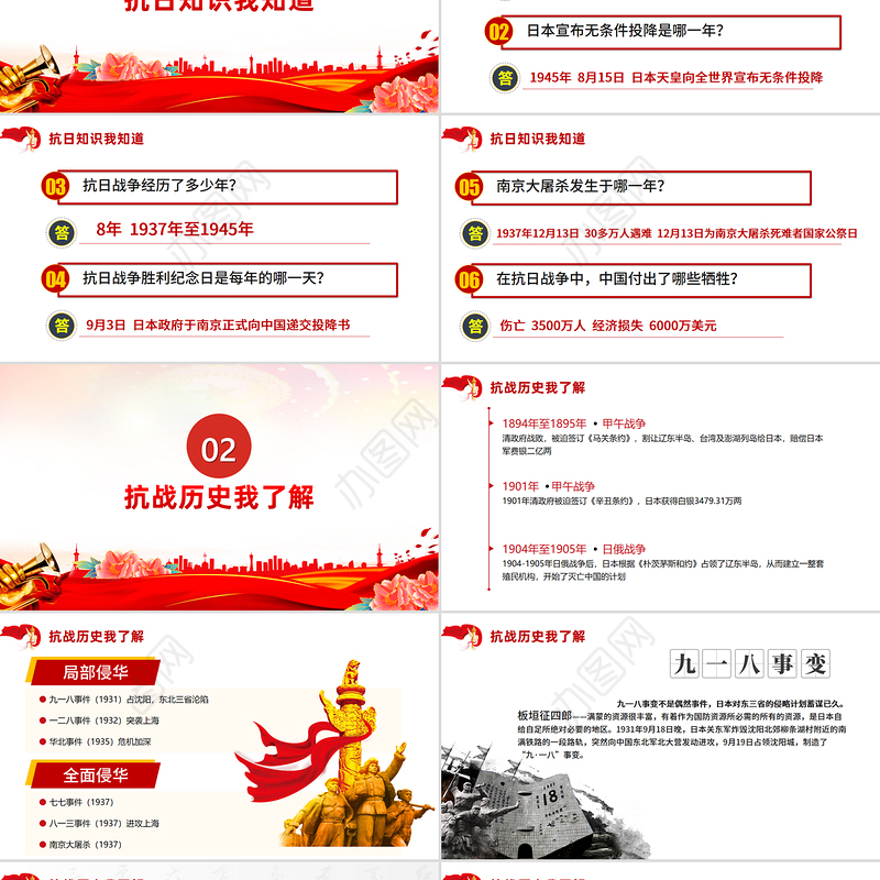 红色党政风庆祝抗日战争胜利80周年纪念反法西斯战争胜利专题党课PPT课件