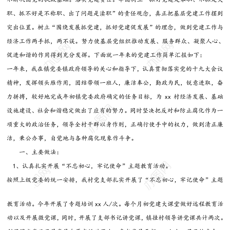 村党支部书记述职报告(个人工作报告)