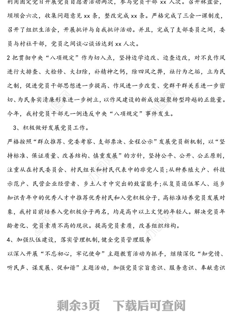 村党支部书记述职报告(个人工作报告)