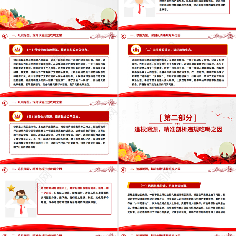 红色简洁以案为鉴明纪律正风肃纪强作风PPT学习违规吃喝典型案例专题研讨发言模板