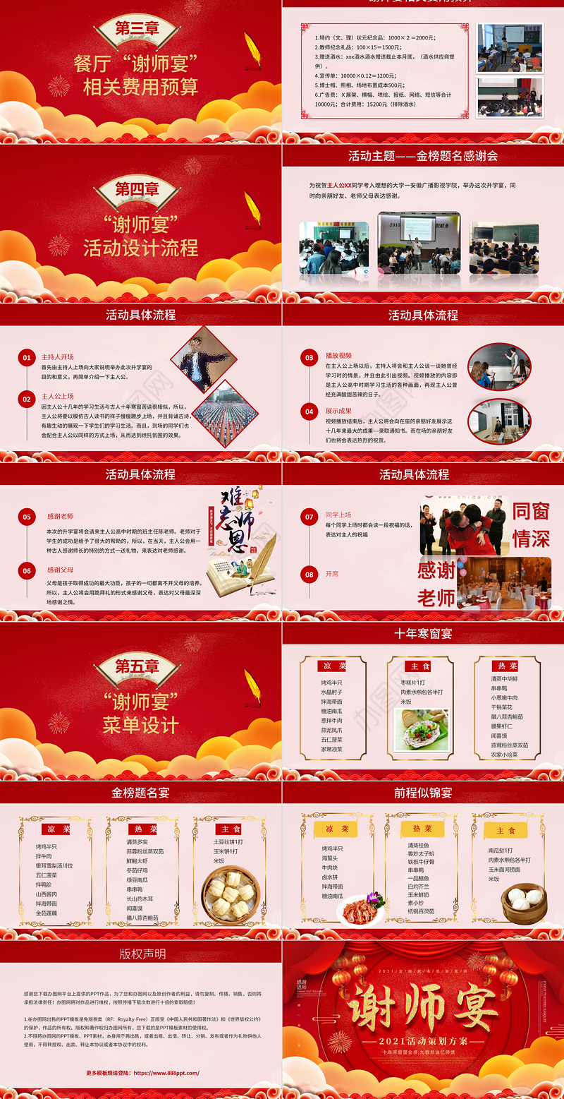2021师恩似海谢师宴营销活动策划红色中国风PPT模板