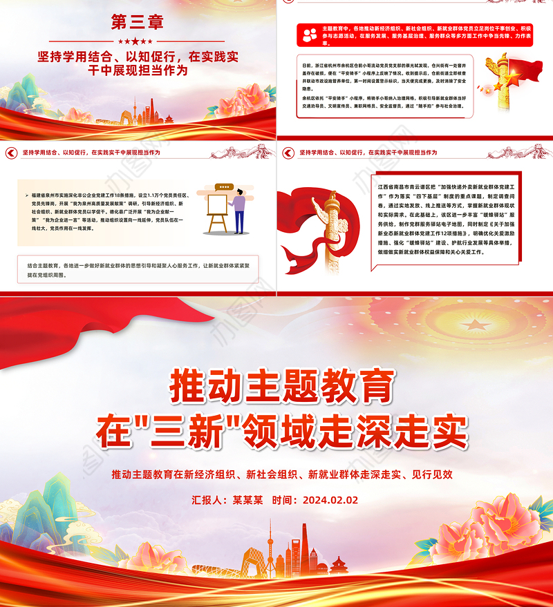 红色简洁三新领域主题教育经验做法PPT党课