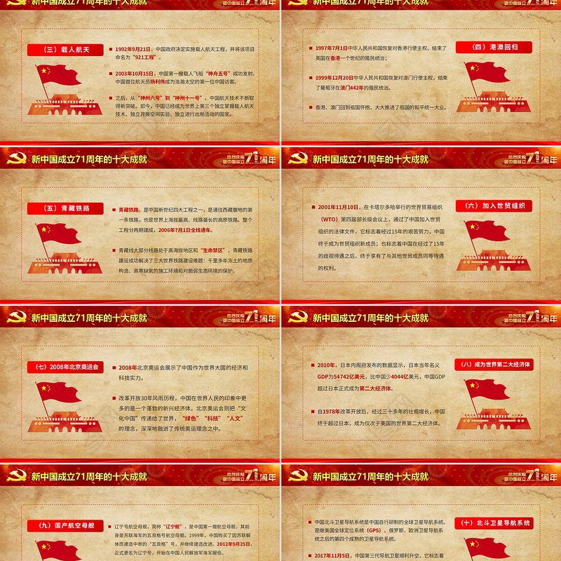红色喜庆建国71周年壮丽71载国庆节党课PPT课件