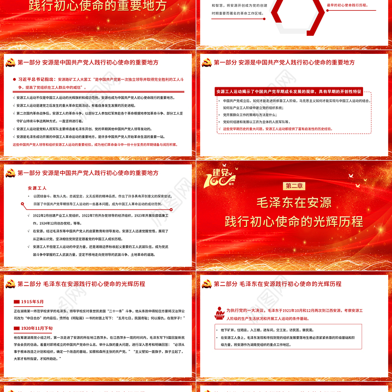 2021毛泽东在安源的初心奋斗与现实启示PPT庆祝建党100周年专题党史学习安源工人运动教育专题辅导党课PPT模板