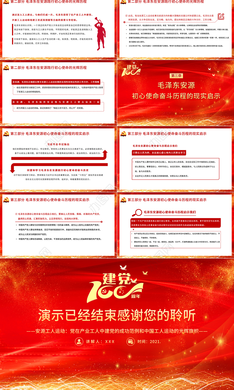 2021毛泽东在安源的初心奋斗与现实启示PPT庆祝建党100周年专题党史学习安源工人运动教育专题辅导党课PPT模板