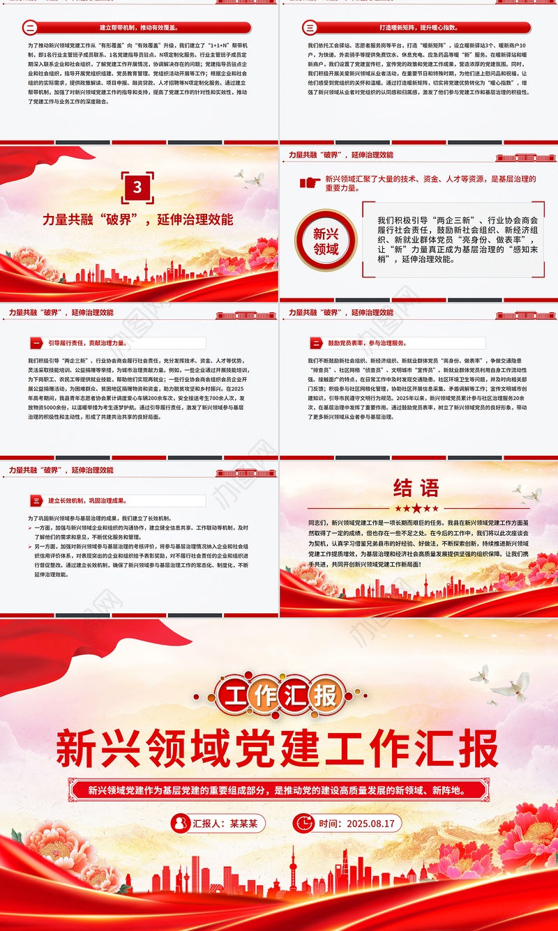 红色精美新兴领域党建工作汇报PPT模板