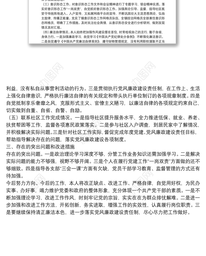 镇乡党委副书记2021年述职述德述责述廉报告