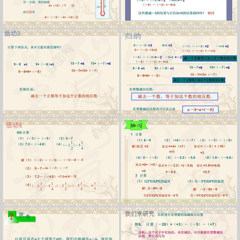  义务教育课程标准实验教科书七年级上册第一章有理数有理数减法数学课件PPT模板