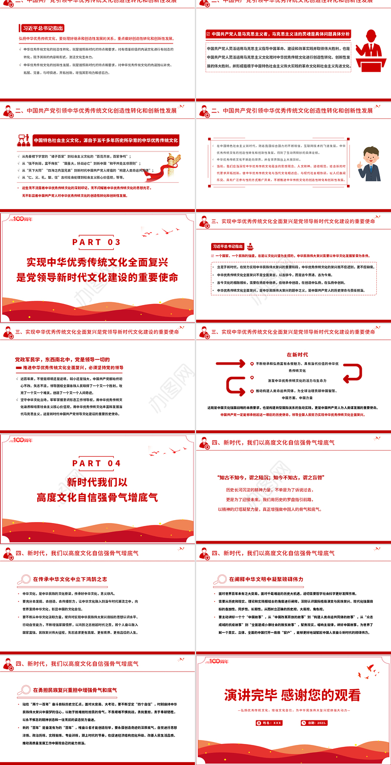 2021中国共产党是中华优秀传统文化忠实的传承者和弘扬者PPT建党100周年党史教育专题党课课件PPT模板