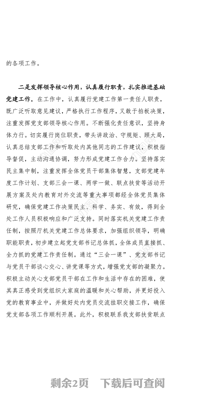 党支部工作党建工作述职报告