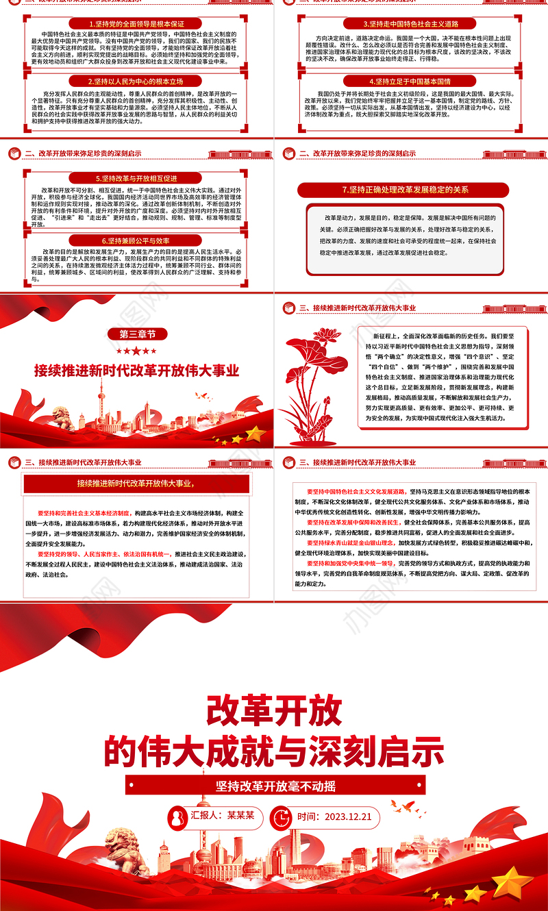 改革开放所取得的成就与启示ppt大气经典风经济路线专题党组织党课课件