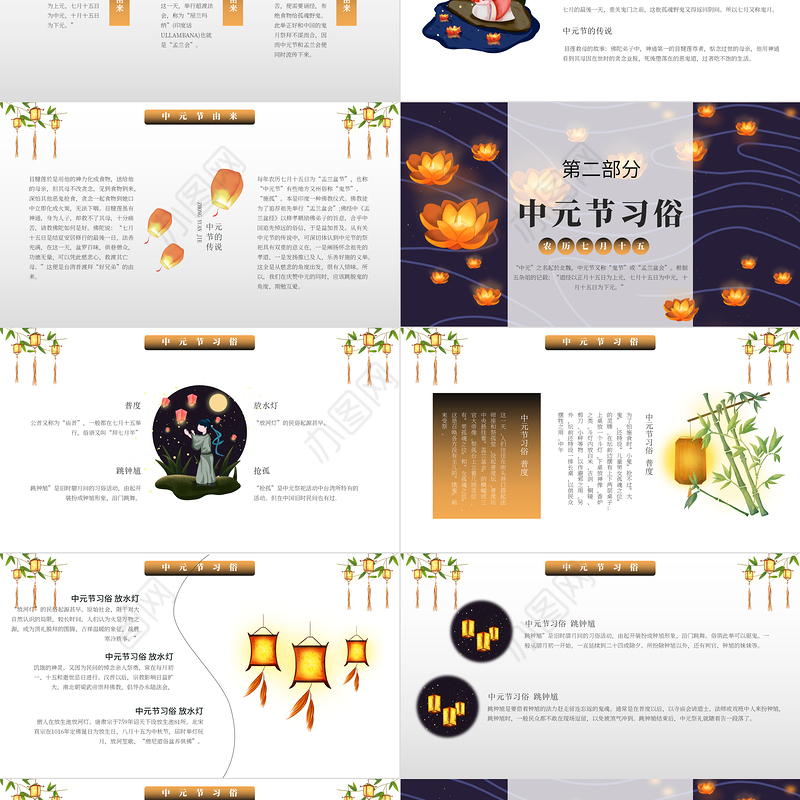 2022中元节PPT卡通风中元节科普课件模板